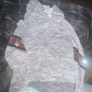 Gray PINK Victoria secret zip up sparkly jacket . Size medium .